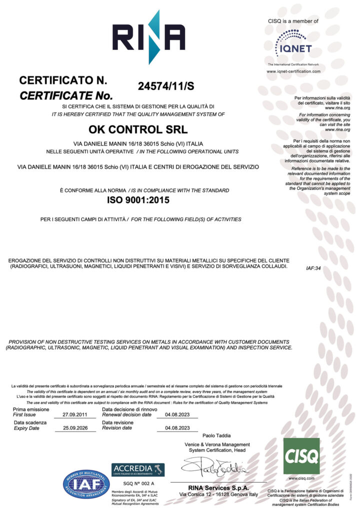 ISO 9001-2015 certificato SCAD 2026